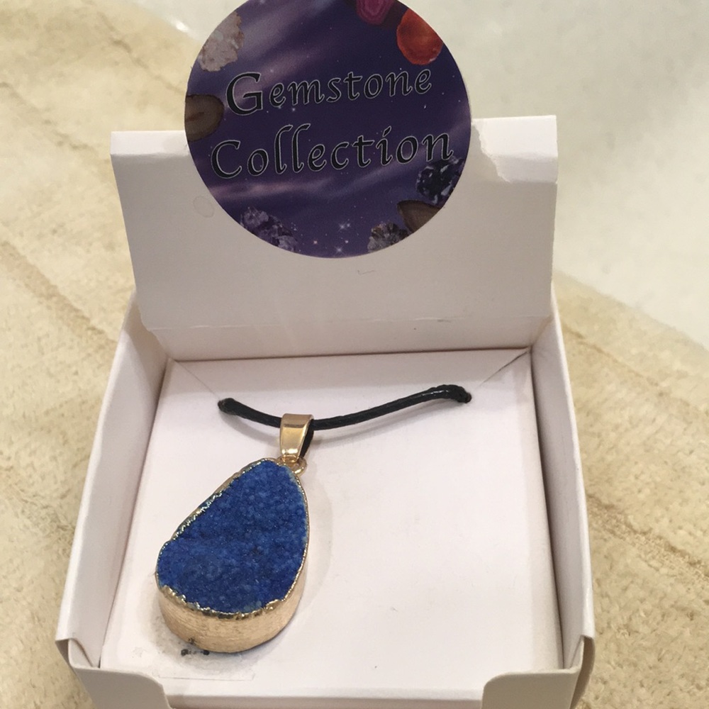 Blue Gemstone on black cord NEW